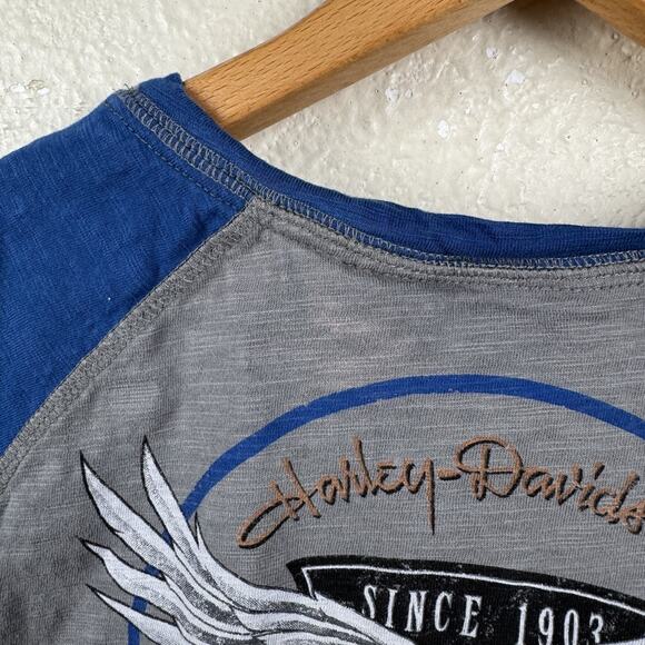 Harley-Davidson Shirt Womens Large Grey Blue 115th Anniversary Biker Motorcycle - Picture 8 of 8